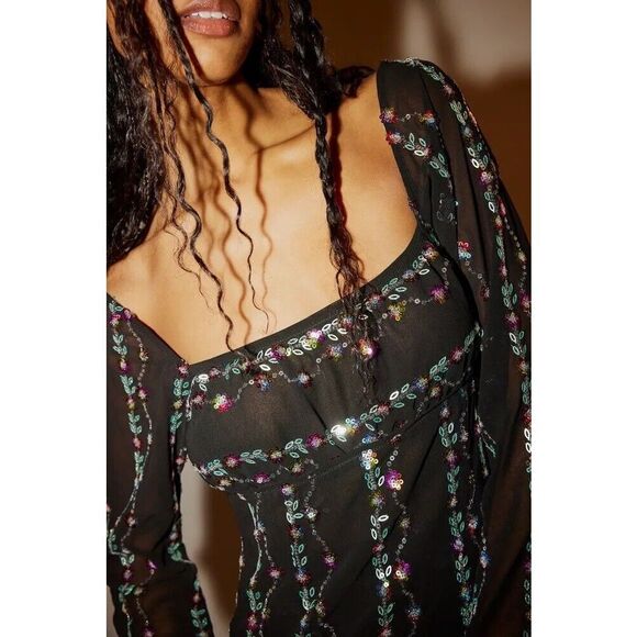 New FREE PEOPLE Anna Sui Floral Fantasy Mini Dress Size 2 - Picture 2 of 10